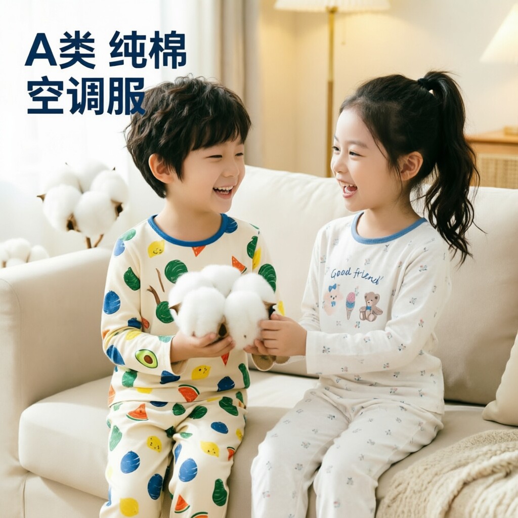 暖芽儿童内衣套装新款a类纯棉薄款夏季睡衣中小童男女童无骨睡衣