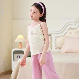 女童吊带背心2025儿童莫代尔A类印花吊带衫中小童抗菌女孩打底衫