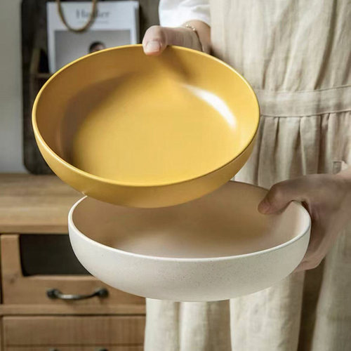 大园钵〖实用主义〗新款8英寸陶瓷沙拉碗哑光芝麻釉菜碗深盘瑕疵