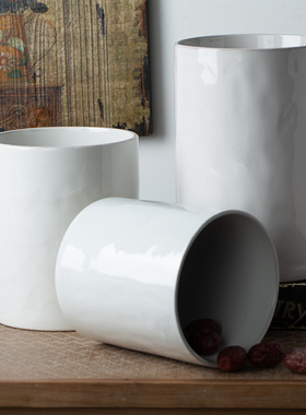 白色钵〖收纳帮手〗复古厨房工具收纳筒筷子筒收纳罐陶瓷摆件微瑕