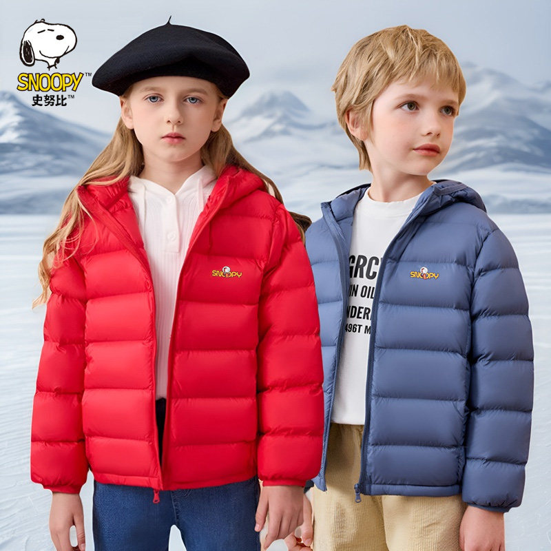 史努比品牌男童女童轻薄款羽绒服儿童加厚外套宝宝正品中大童连帽