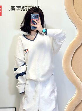 42运动家 NIKE耐克 学院风休闲V领毛衣宽松针织套头衫 DX0009-133