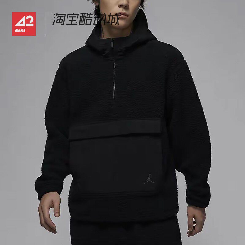 42运动家 JORDAN 男子仿羊羔绒运动休闲套头衫卫衣黑 FV7453-010