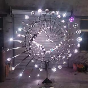 大型风动雕塑户外风车不锈钢七彩灯光铁艺装置商场广场景区地标