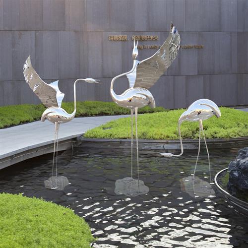 镜面不锈钢仙鹤雕塑火烈鸟落地大摆件户外售楼部园林景观小品装饰