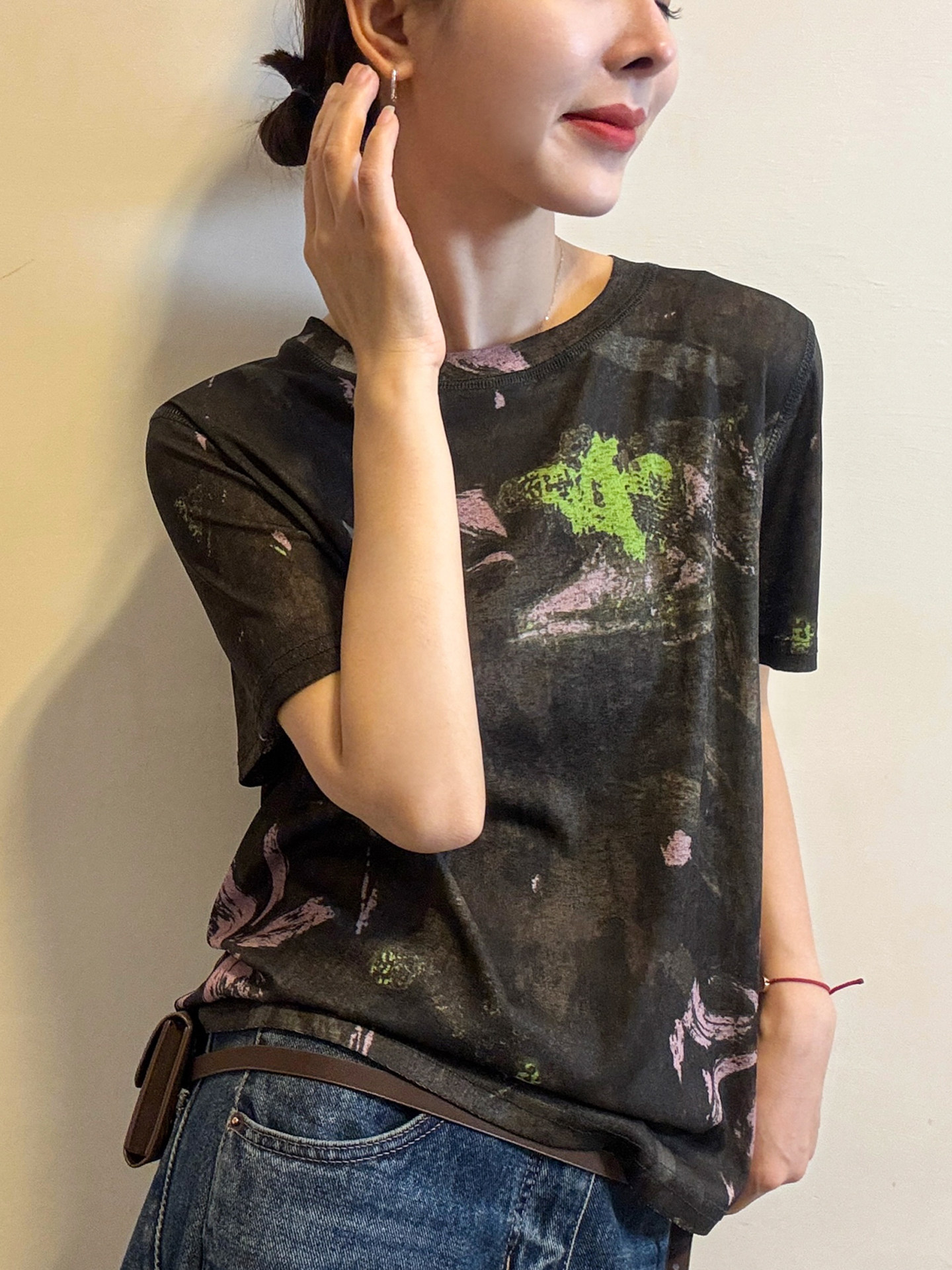 复古印染修身短袖T恤女欧洲站2026夏装新款欧货女装洋气打底衫潮