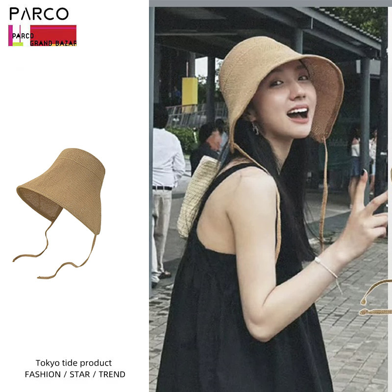 日本代购parco金晨同款防晒遮阳太阳帽夏季草帽编织渔夫帽度假帽