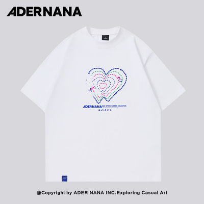 韩国ADER NANA卡通爱心印花短袖T恤男女宽松潮牌情侣装上衣