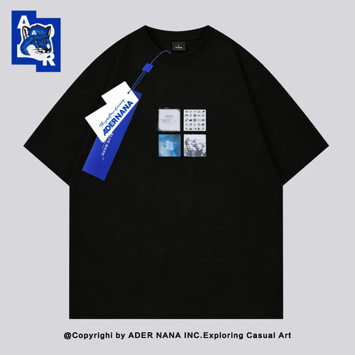 ADERNANA潮牌四方格宽松短袖T恤