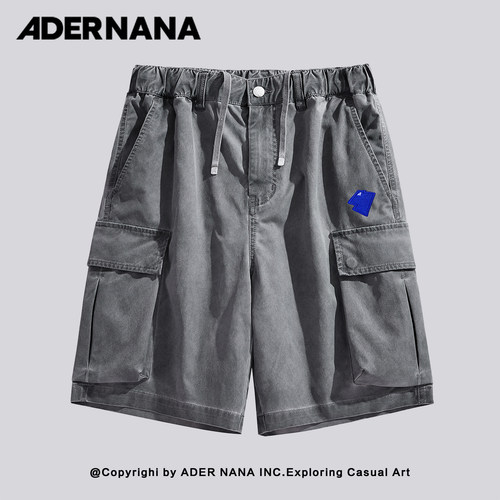 ADERNANA做旧工装短裤男宽松五分裤潮牌小众刺绣