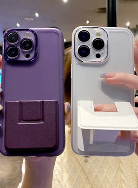 适用于苹果17手机壳16ProMax/15plus皮革折叠支架iPhone14Pro带镜头膜13防摔12简约男女款8支撑架可用横竖屏