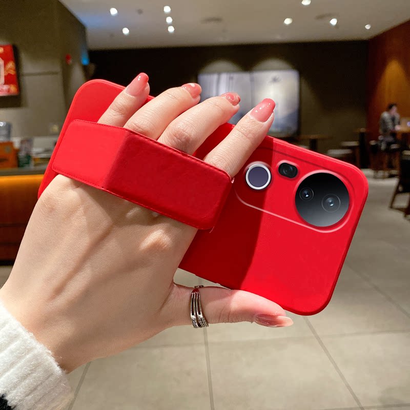 适用于vivoS50手机壳新款S30/20Pro/19/18Pro男女简约款17E防摔磁吸支架16/15/12Pro/10/折叠腕带纯色中国红