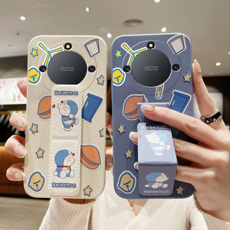 适用于荣耀X70新款手机壳x60GT/50i防摔X40可爱哆啦A梦荣耀GTPro/Power磁吸支架honorX70i折叠腕带硅胶软壳