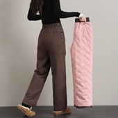 加厚棕色妈妈老年人防寒防风东北棉裤 直筒羽绒裤 女外穿冬2025新款