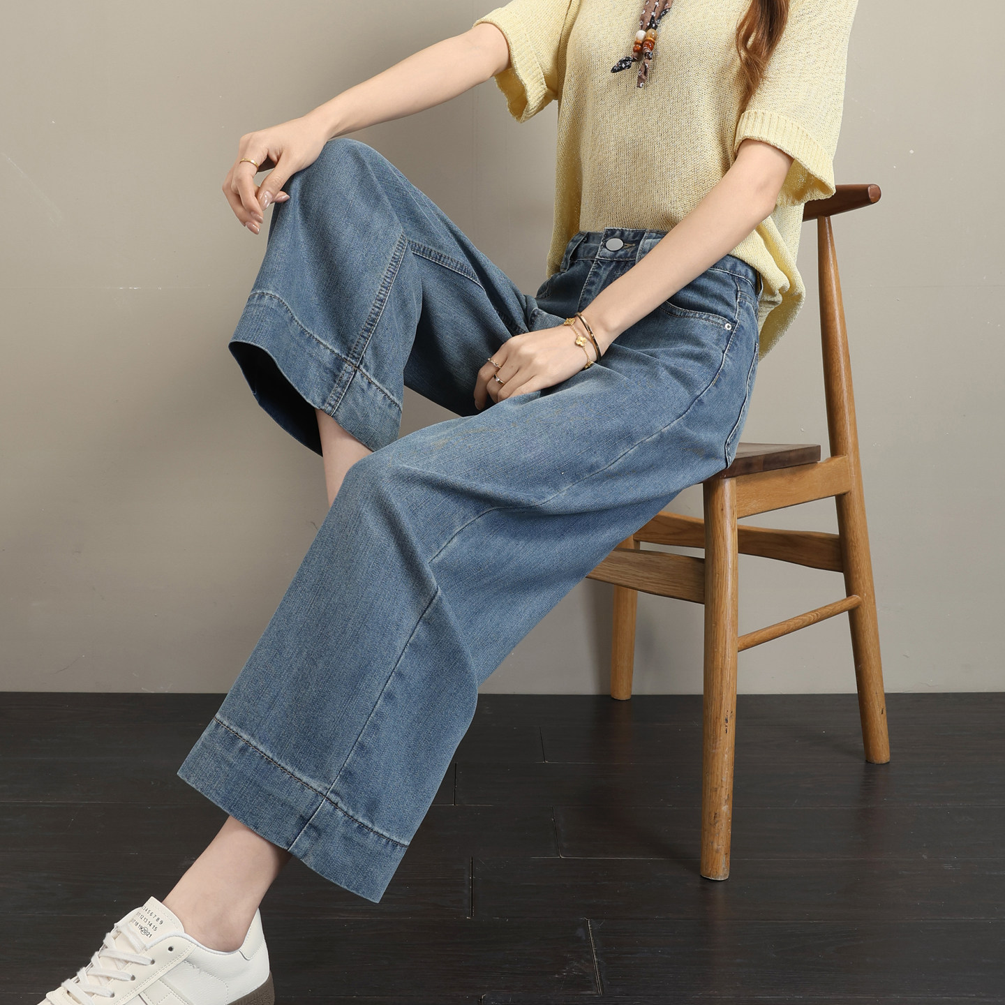 天丝牛仔裤女夏薄款莱赛尔八分九分轻薄超软宽松小个子直筒阔腿裤