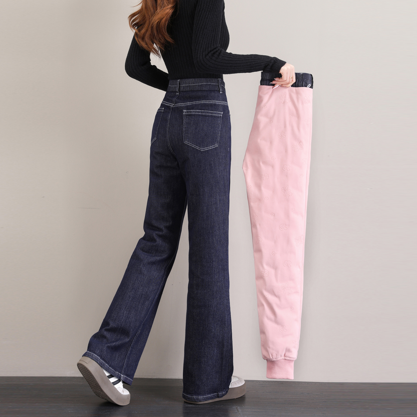 微喇牛仔羽绒裤女外穿冬季2025新款加绒丹宁蓝高个子加长喇叭棉裤