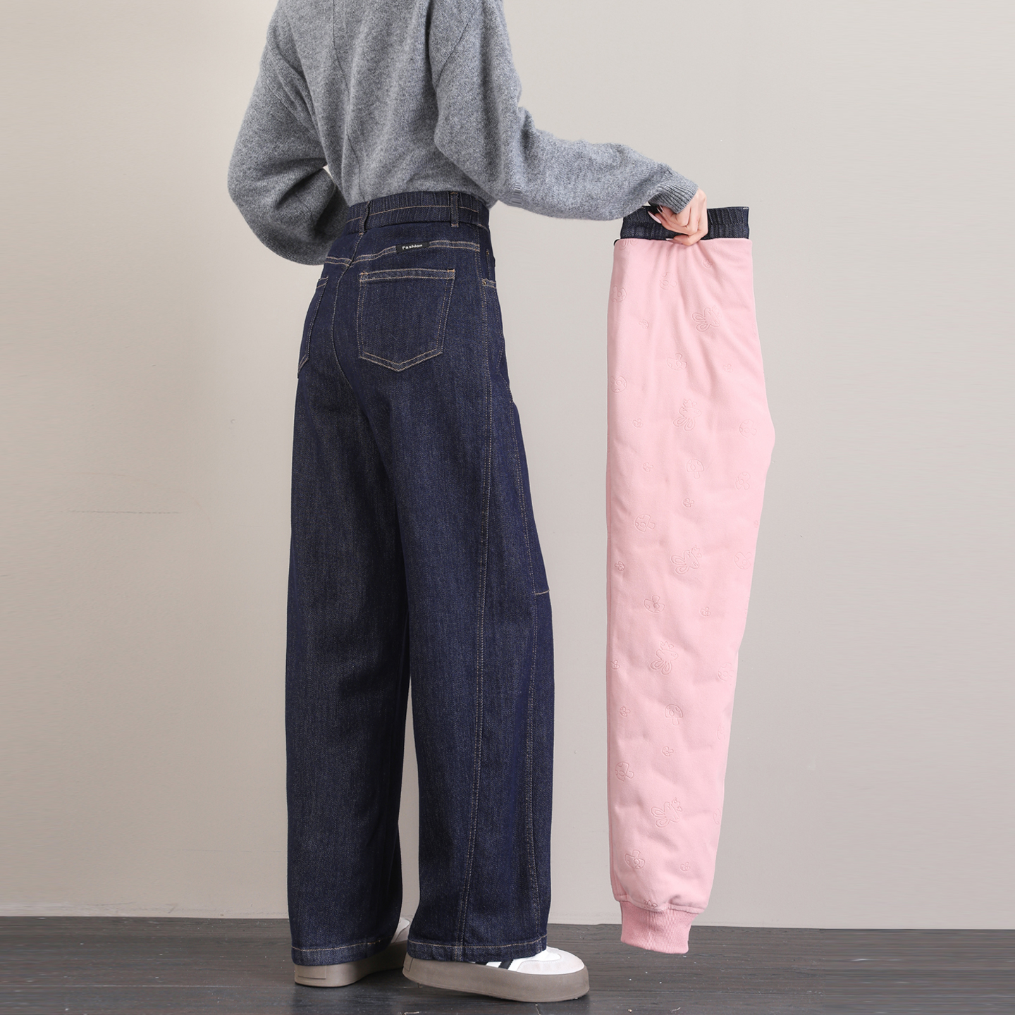 弯刀牛仔羽绒裤女冬外穿加绒加厚2025新款加长高个子直筒阔腿棉裤