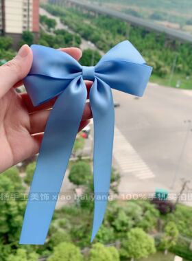 小白杨家浅蓝色飘带蝴蝶结发饰 发圈 头绳 扎头发皮筋 边夹顶夹子