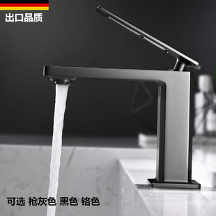 枪灰色拉丝面盆水龙头全铜冷热水台下盆洗脸盆龙头卫生间黑色龙头