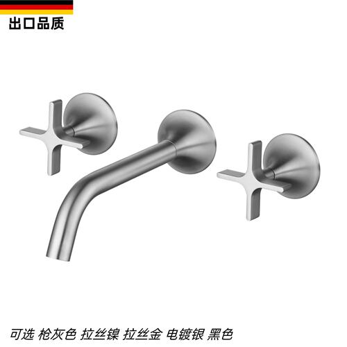 拉丝枪灰色全铜暗装三孔冷热龙头