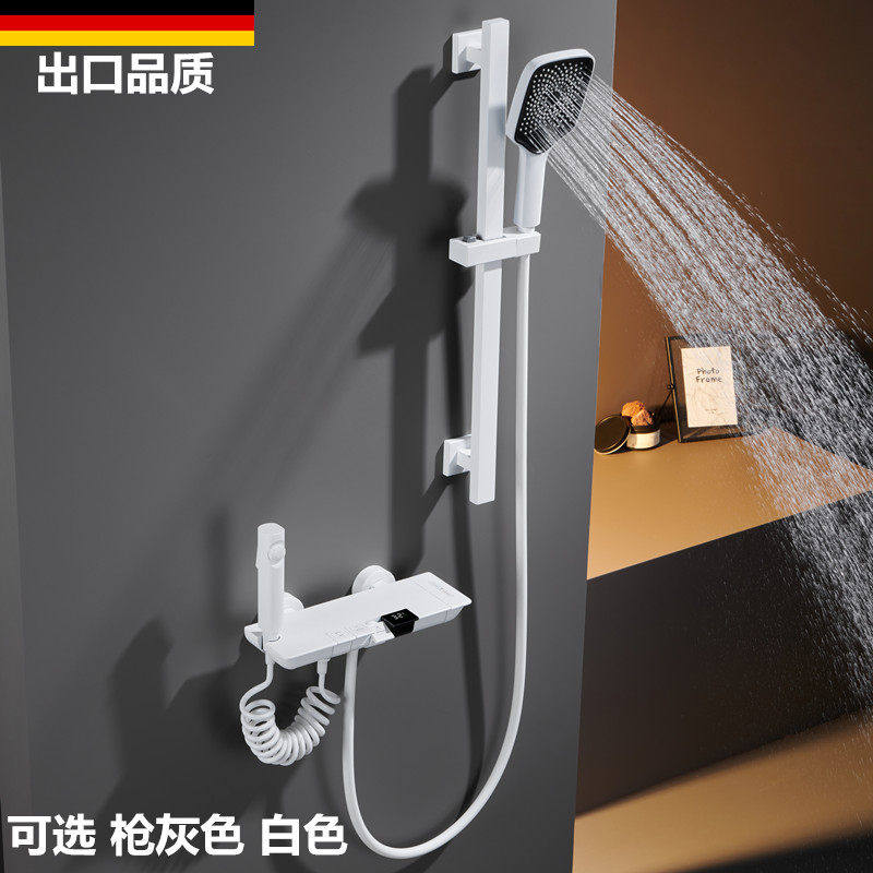 枪灰色恒温花洒套装卫生间浴缸淋浴器冷热水全铜数显增压白色花洒,家装主材,恒温花洒套装,淘宝优惠券,粉丝福利购,淘宝优惠卷