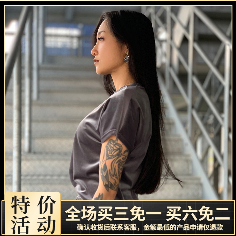 【SHUI】高腰束脚卫裤长裤丝绒款定制拼纱宽松休闲设计T恤套装