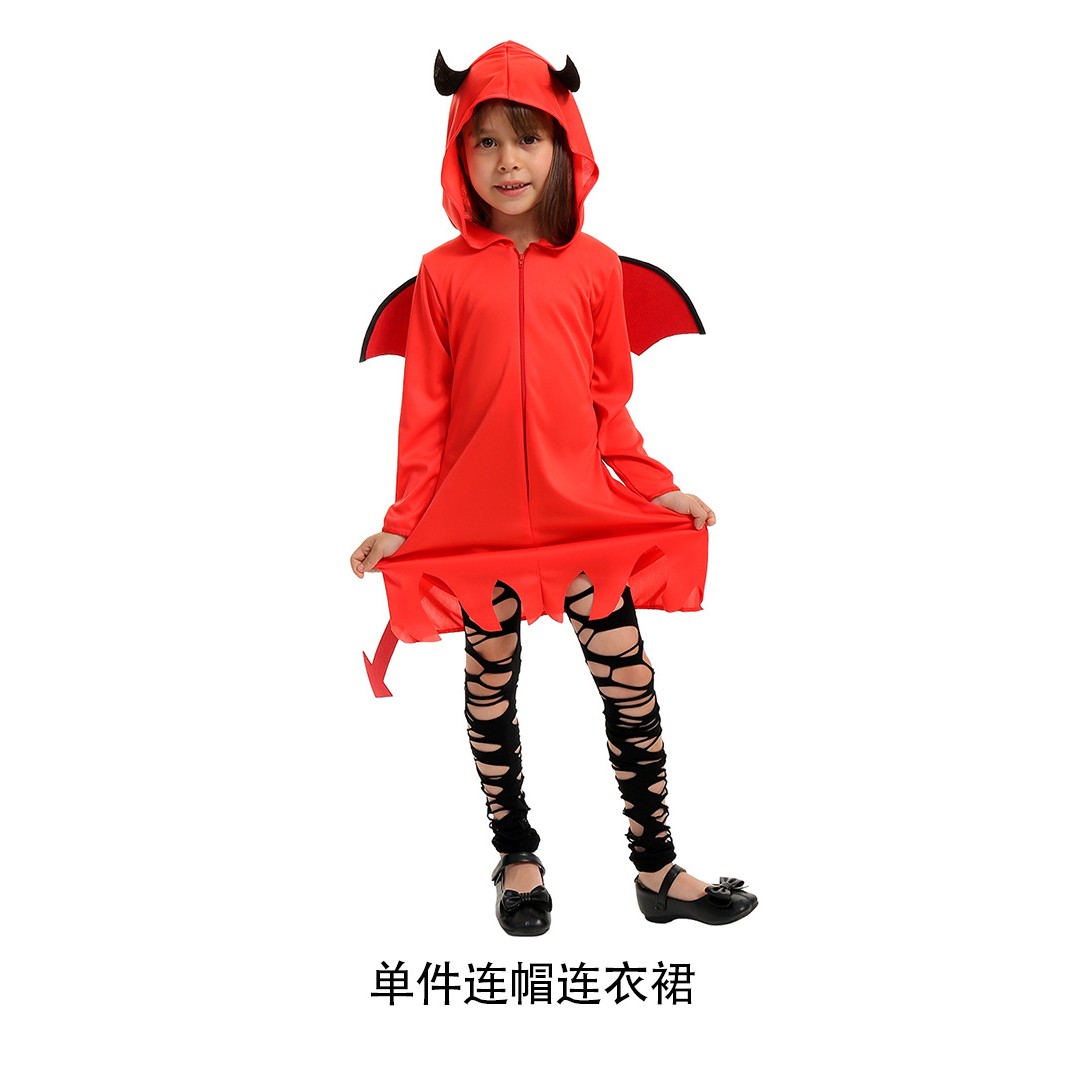 新款万圣节小恶魔演出服撒旦角色扮演cos服儿童节学校舞台表演服