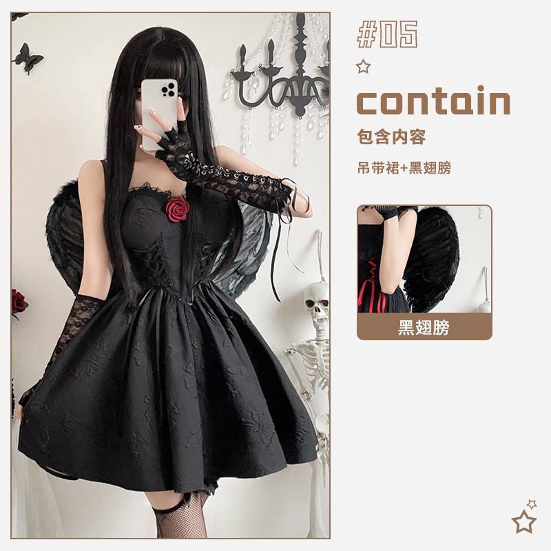 跨境欧美暗黑哥特万圣节服装女巫婆吸血鬼黑色连衣裙新娘装天使装