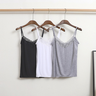 夏季 吊带背心女蕾丝花边小V领莫代尔可调节休闲舒适家居性感打底