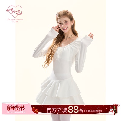 GirlyFancyClub氧气纯净感*打底外穿抽褶垂感显瘦绒绒针织连衣裙