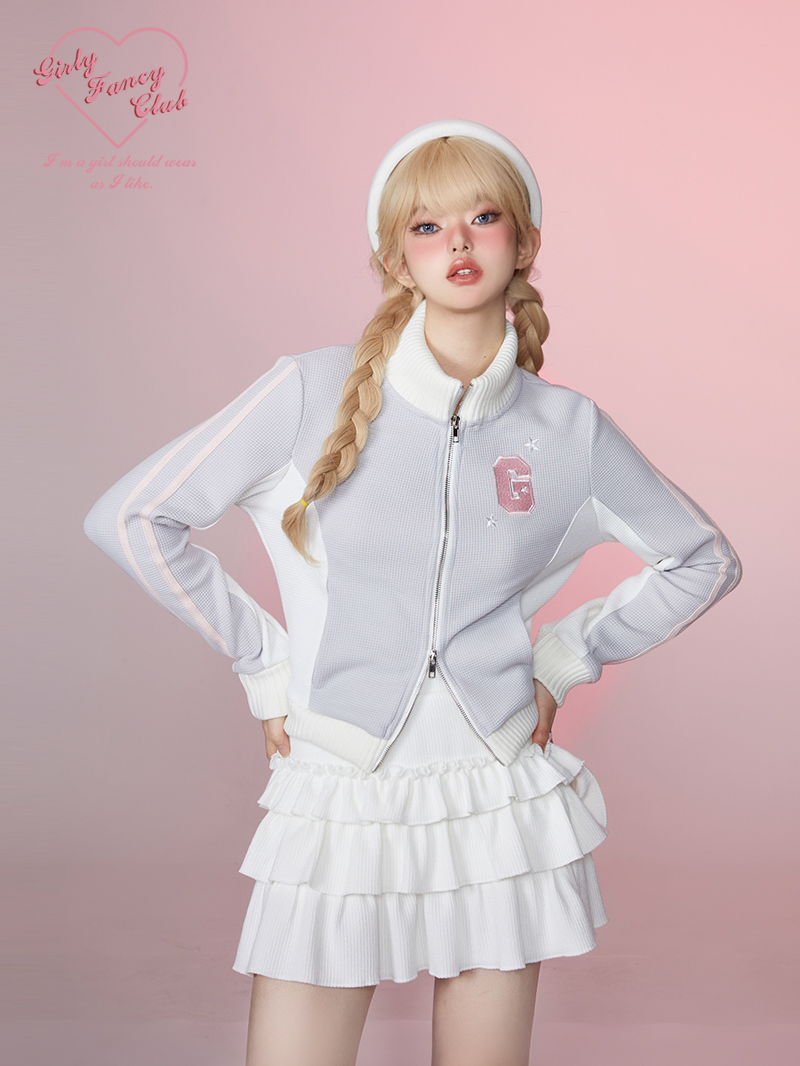 GirlyFancyClub棒球领双拉链卫衣