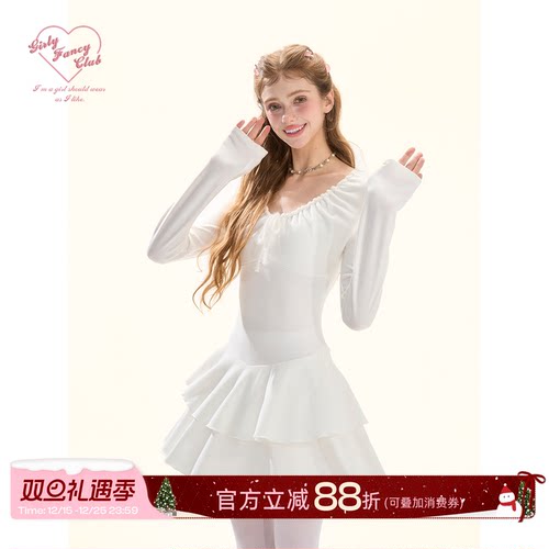 GirlyFancyClub氧气纯净感*打底外穿抽褶垂感显瘦绒绒针织连衣裙