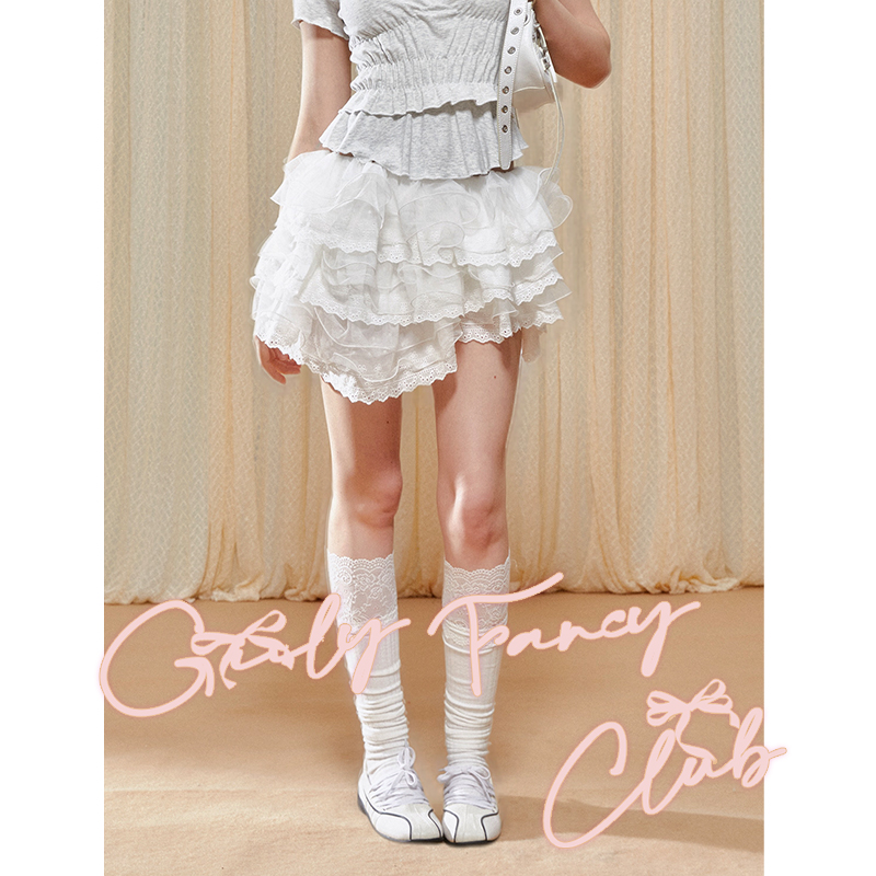 不规则蛋糕裙半身蕾丝花边蓬蓬裙