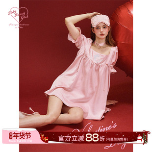 GirlyFancyClub七夕居家系列*Dolly睡裙外穿泡泡袖缎面娃娃连衣裙