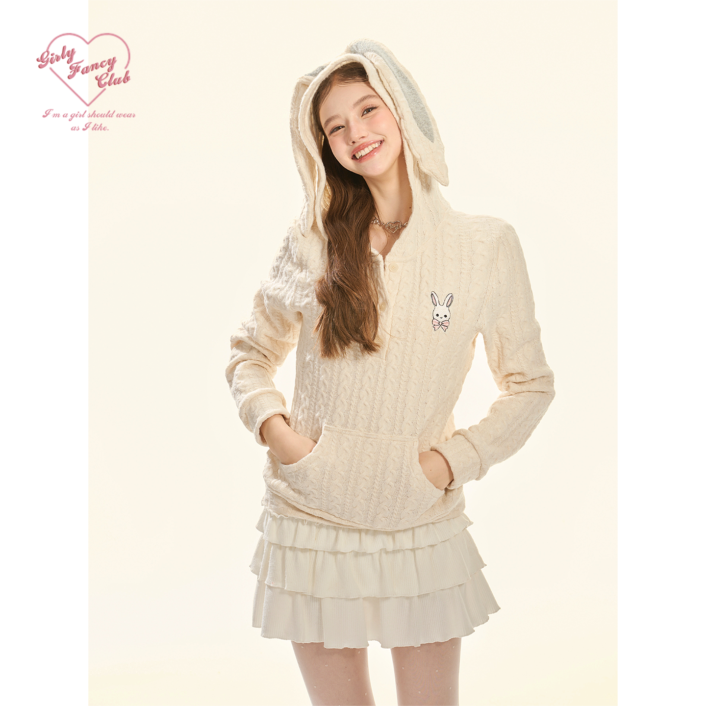 GirlyFancyClub 12/8 20点“兔宝宝”糯叽叽连帽套头麻花针织毛衫