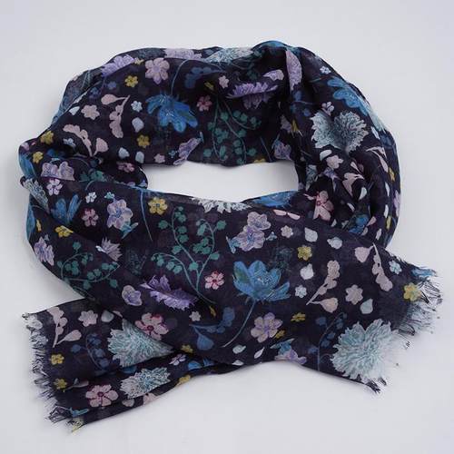 优雅田园气质花朵印花围巾女春夏