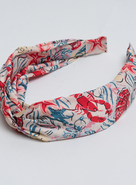 新款出口欧美 优雅气质红色龙虾印花发带发箍女 时尚百搭发夹头巾