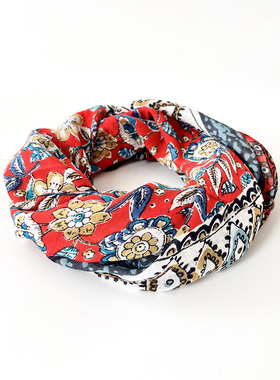 出口围巾女春夏优雅气质红色花朵印花丝巾百搭旅游装饰领巾小方巾