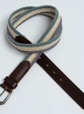 新款女士帆布腰带 春夏蓝绿编织休闲百搭 头层牛皮带拼接窄细腰带
