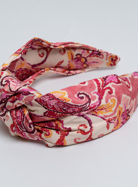 新款出口欧美 优雅气质粉花朵印花发带发箍女春 时尚百搭发夹头巾