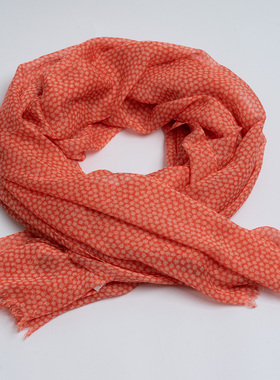 新款欧美优雅气质橙色雪花印花洋气时尚围脖春秋沙滩纱巾小众披肩