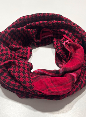 新款欧美优雅气质复古红色千鸟格印花围脖丝巾女春秋旅游纯棉套头