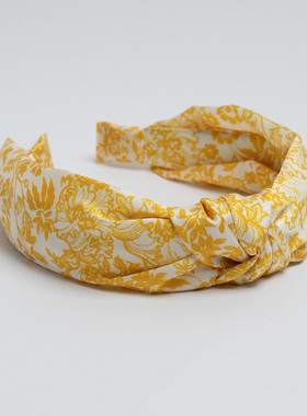 新款出口欧美 优雅气质黄色花朵印花发带发箍女 时尚百搭发夹头巾