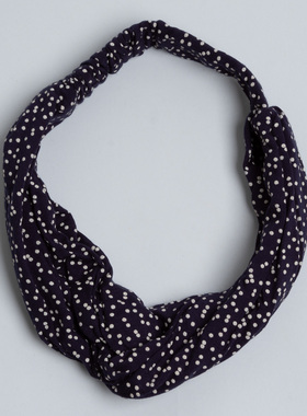 新款欧美气质田园藏青波点印花发带发箍女春夏秋时尚百搭弹力头巾