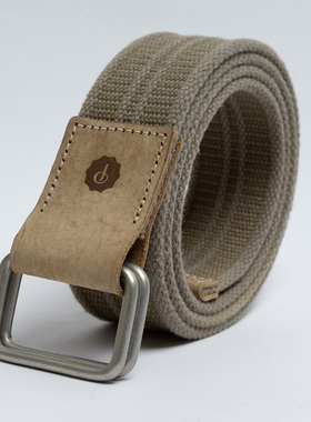 欧美潮牌 男士纯棉帆布腰带灰色休闲编织裤带 百搭青年皮带双环扣
