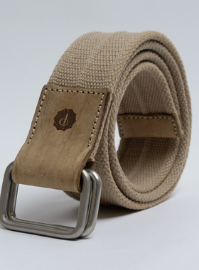 欧美潮牌 男士纯棉帆布腰带卡其休闲编织裤带 百搭青年皮带双环扣