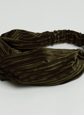 新款欧美时尚 优雅卡其绿色植绒发带发箍女春秋 时尚百搭弹力头巾