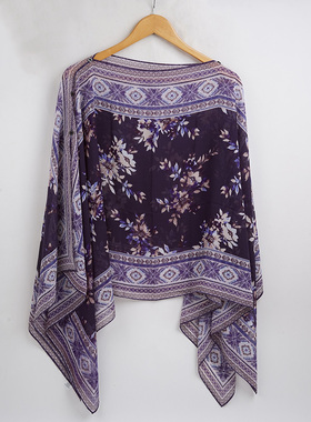 新款欧美时尚 优雅气质花朵印花围巾女夏秋 百搭旅游斗篷空调披肩