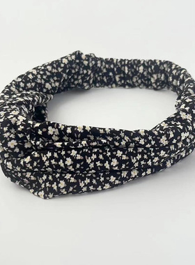 新款欧美气质田园黑色碎花印花发带发箍女春夏秋时尚百搭弹力头巾