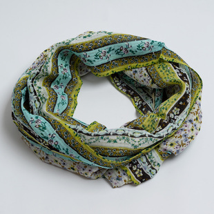 新款 欧美优雅气质田园碎花印花围脖丝巾女春秋小尺寸旅游纯棉套头